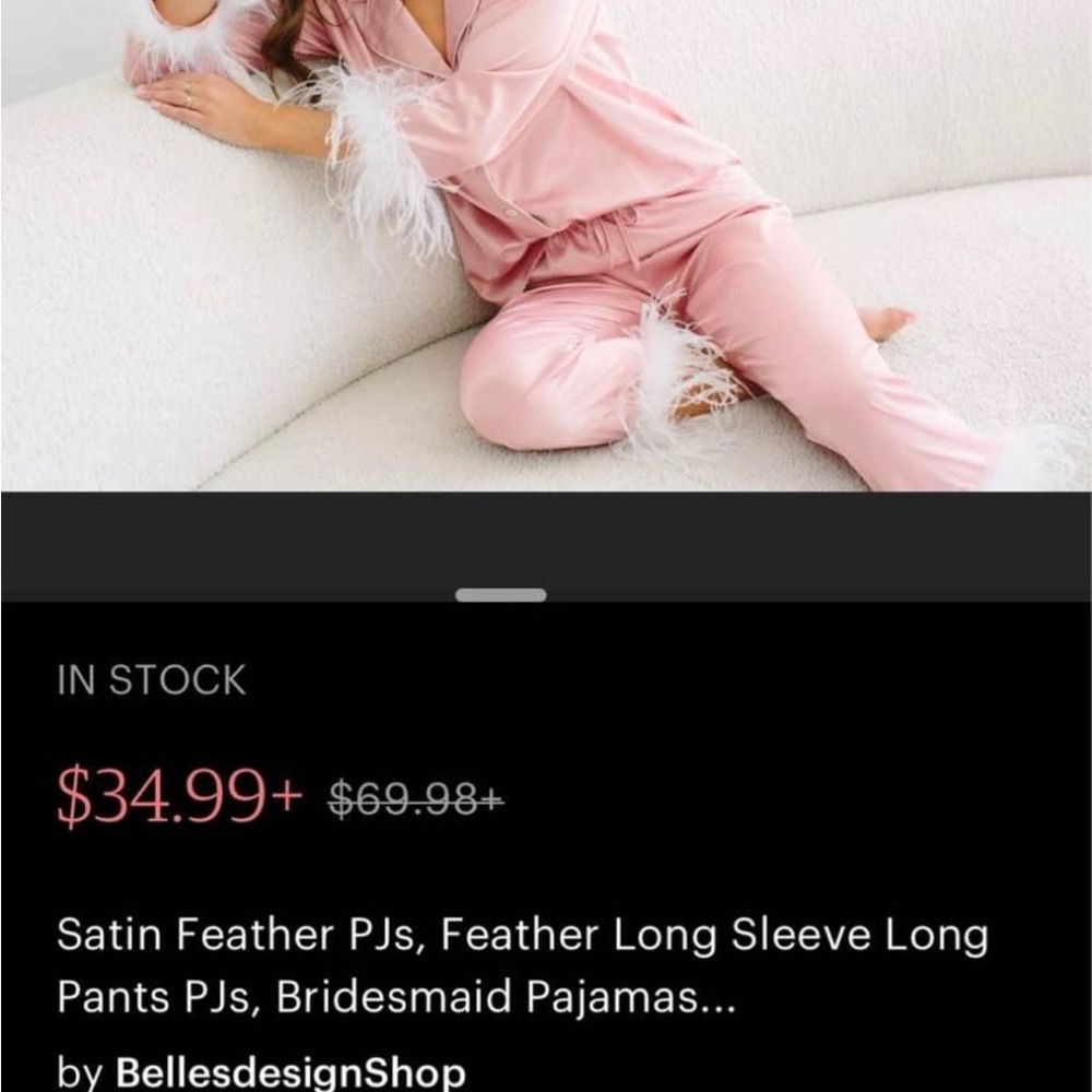 Pink feather trim satin pajamas